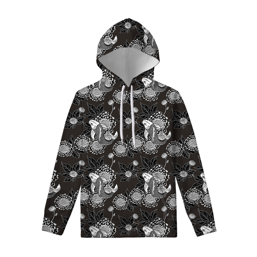 Koi Carp And Chrysanthemum Pattern Print Pullover Hoodie