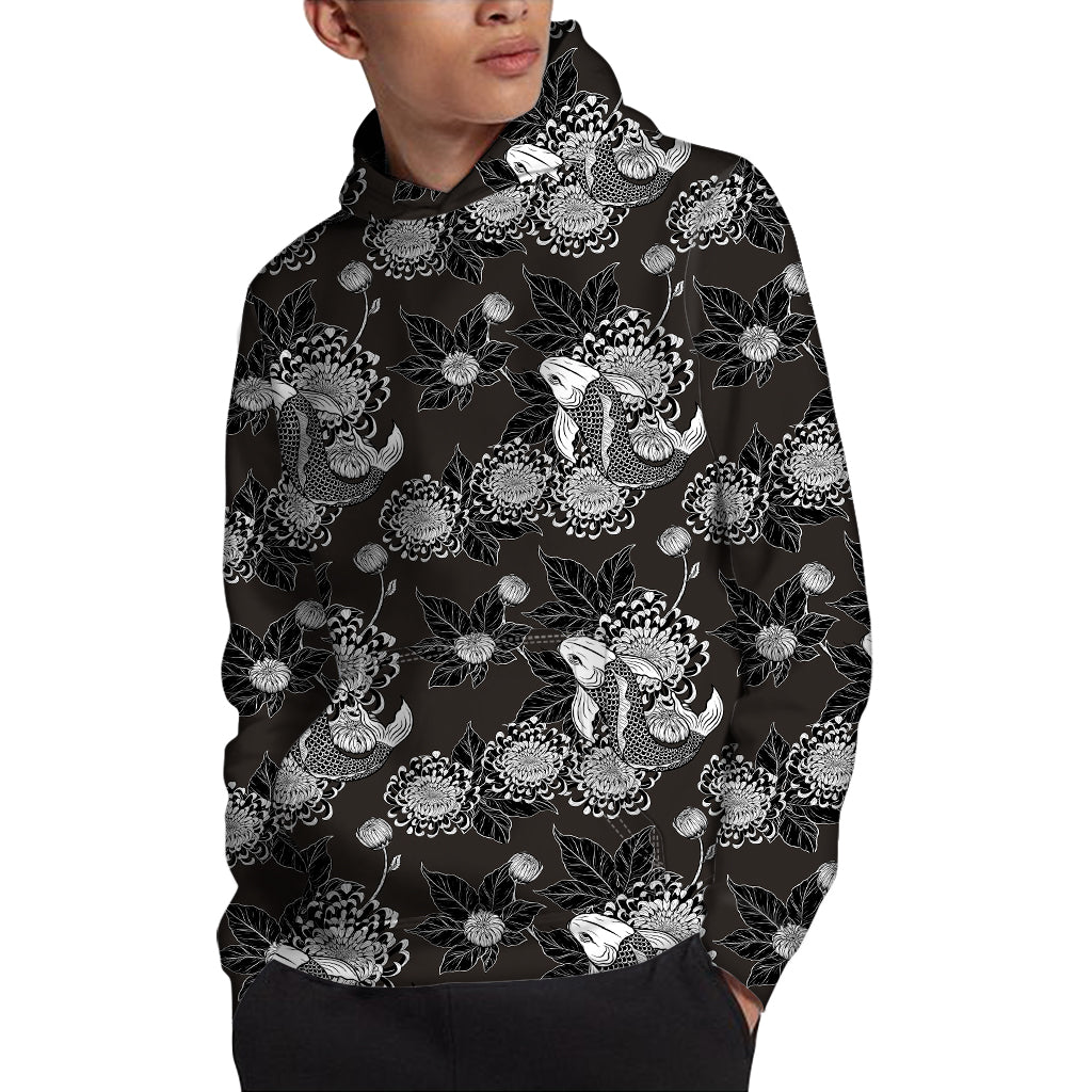 Koi Carp And Chrysanthemum Pattern Print Pullover Hoodie