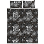 Koi Carp And Chrysanthemum Pattern Print Quilt Bed Set