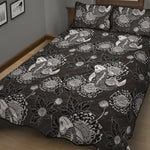 Koi Carp And Chrysanthemum Pattern Print Quilt Bed Set