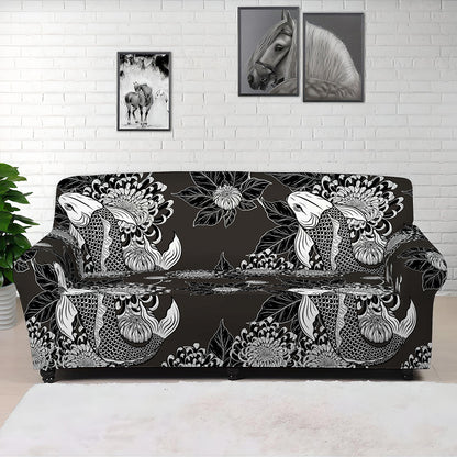 Koi Carp And Chrysanthemum Pattern Print Sofa Cover