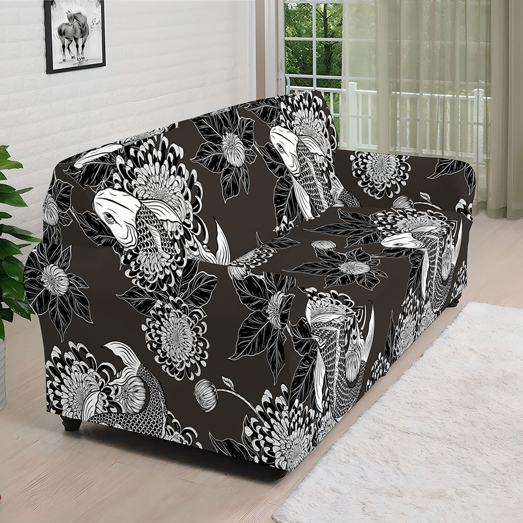 Koi Carp And Chrysanthemum Pattern Print Sofa Cover