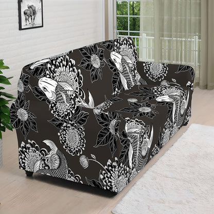 Koi Carp And Chrysanthemum Pattern Print Sofa Cover