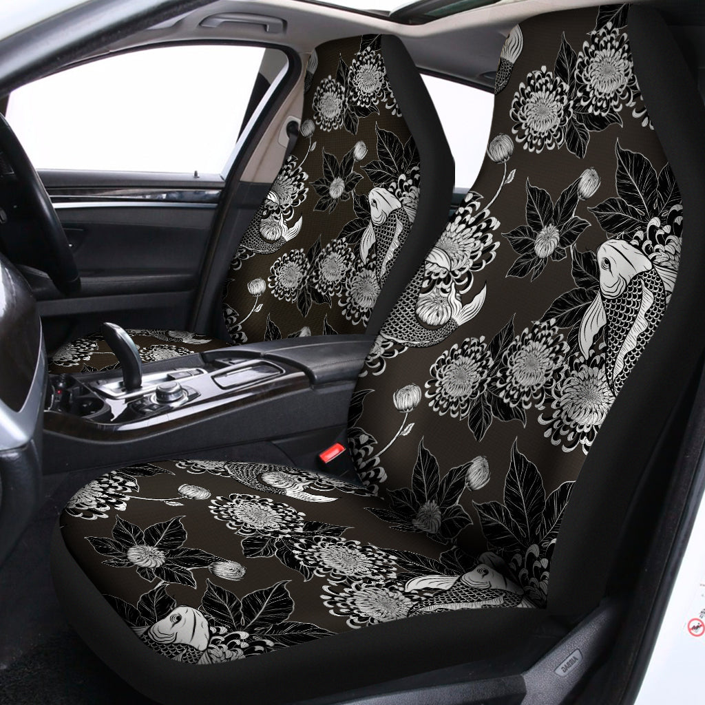 Koi Carp And Chrysanthemum Pattern Print Universal Fit Car Seat Covers