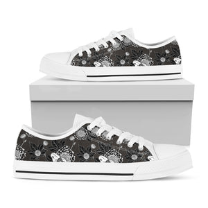 Koi Carp And Chrysanthemum Pattern Print White Low Top Shoes