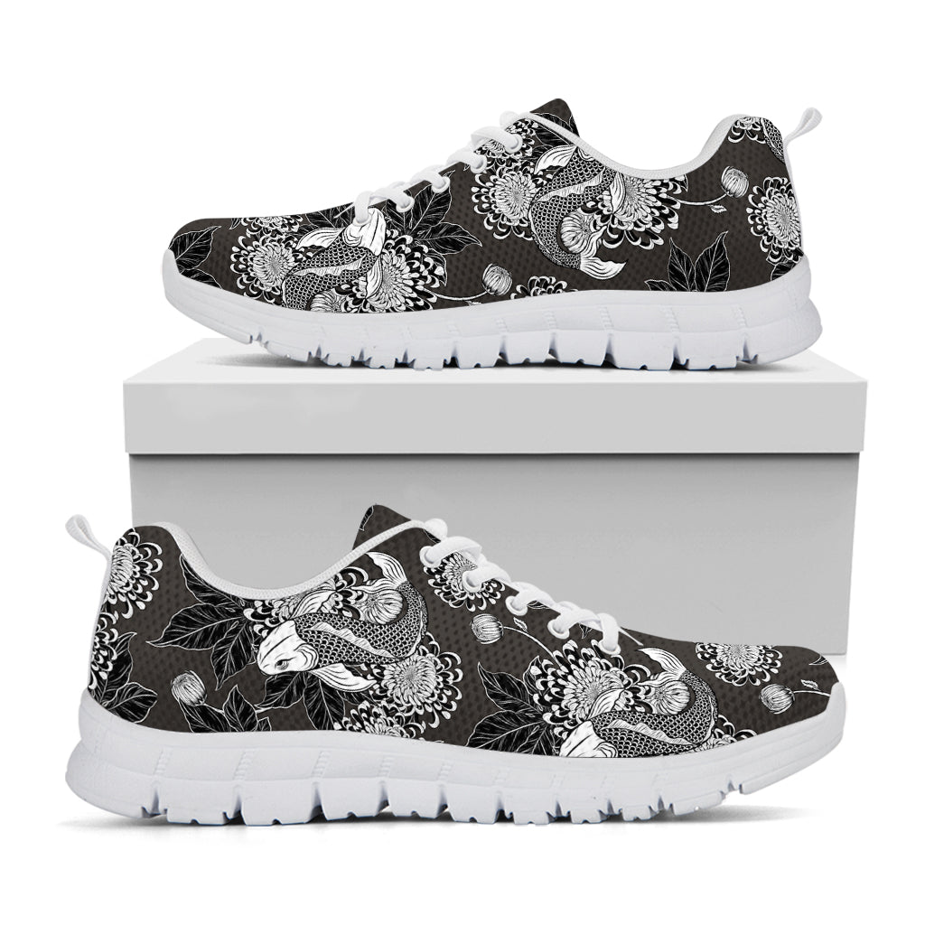 Koi Carp And Chrysanthemum Pattern Print White Sneakers