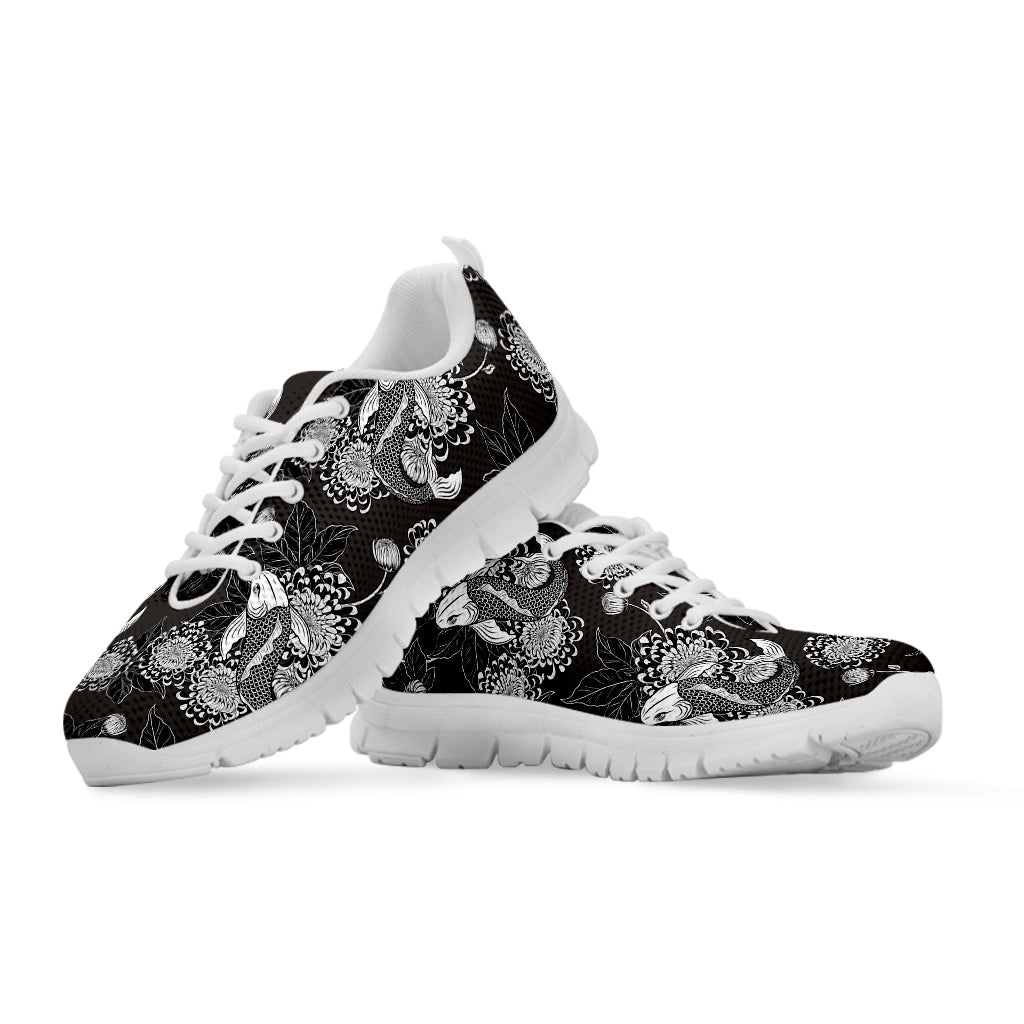 Koi Carp And Chrysanthemum Pattern Print White Sneakers