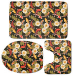 Koi Carp And Lotus Pattern Print 3 Piece Bath Mat Set