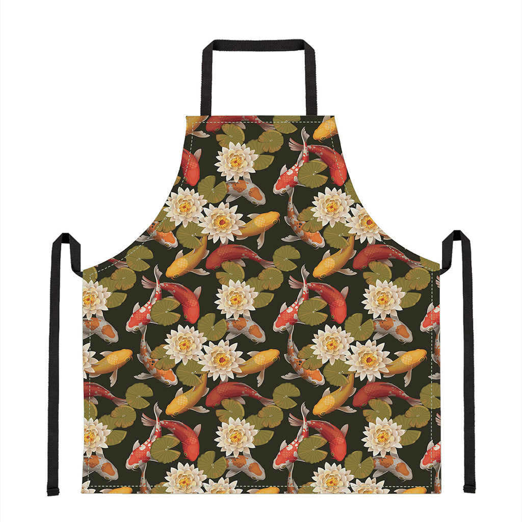 Koi Carp And Lotus Pattern Print Apron
