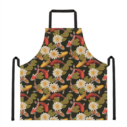 Koi Carp And Lotus Pattern Print Apron