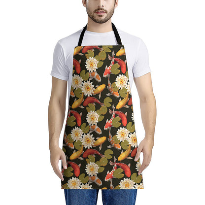 Koi Carp And Lotus Pattern Print Apron