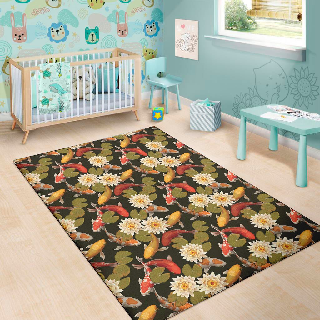 Koi Carp And Lotus Pattern Print Area Rug