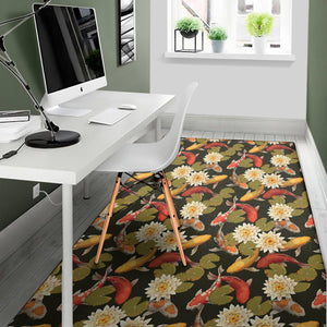 Koi Carp And Lotus Pattern Print Area Rug