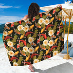 Koi Carp And Lotus Pattern Print Beach Sarong Wrap