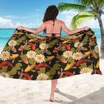 Koi Carp And Lotus Pattern Print Beach Sarong Wrap
