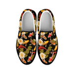 Koi Carp And Lotus Pattern Print Black Slip On Shoes