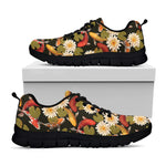Koi Carp And Lotus Pattern Print Black Sneakers