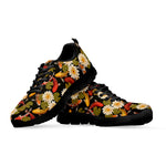Koi Carp And Lotus Pattern Print Black Sneakers