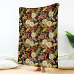 Koi Carp And Lotus Pattern Print Blanket