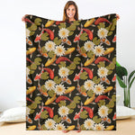 Koi Carp And Lotus Pattern Print Blanket