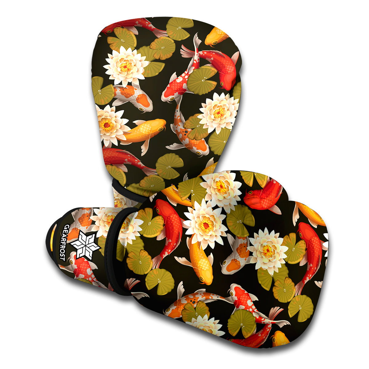Koi Carp And Lotus Pattern Print Boxing Gloves