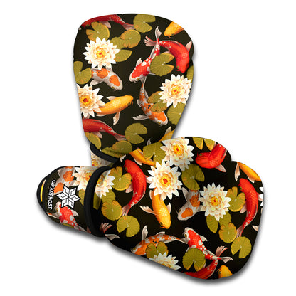 Koi Carp And Lotus Pattern Print Boxing Gloves