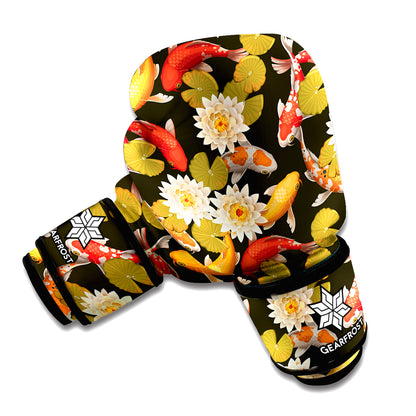 Koi Carp And Lotus Pattern Print Boxing Gloves