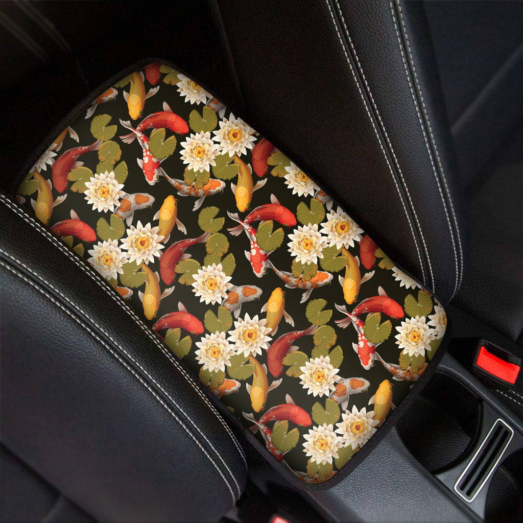 Koi Carp And Lotus Pattern Print Car Center Console Cover