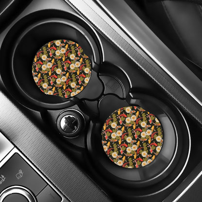 Koi Carp And Lotus Pattern Print Car Coasters
