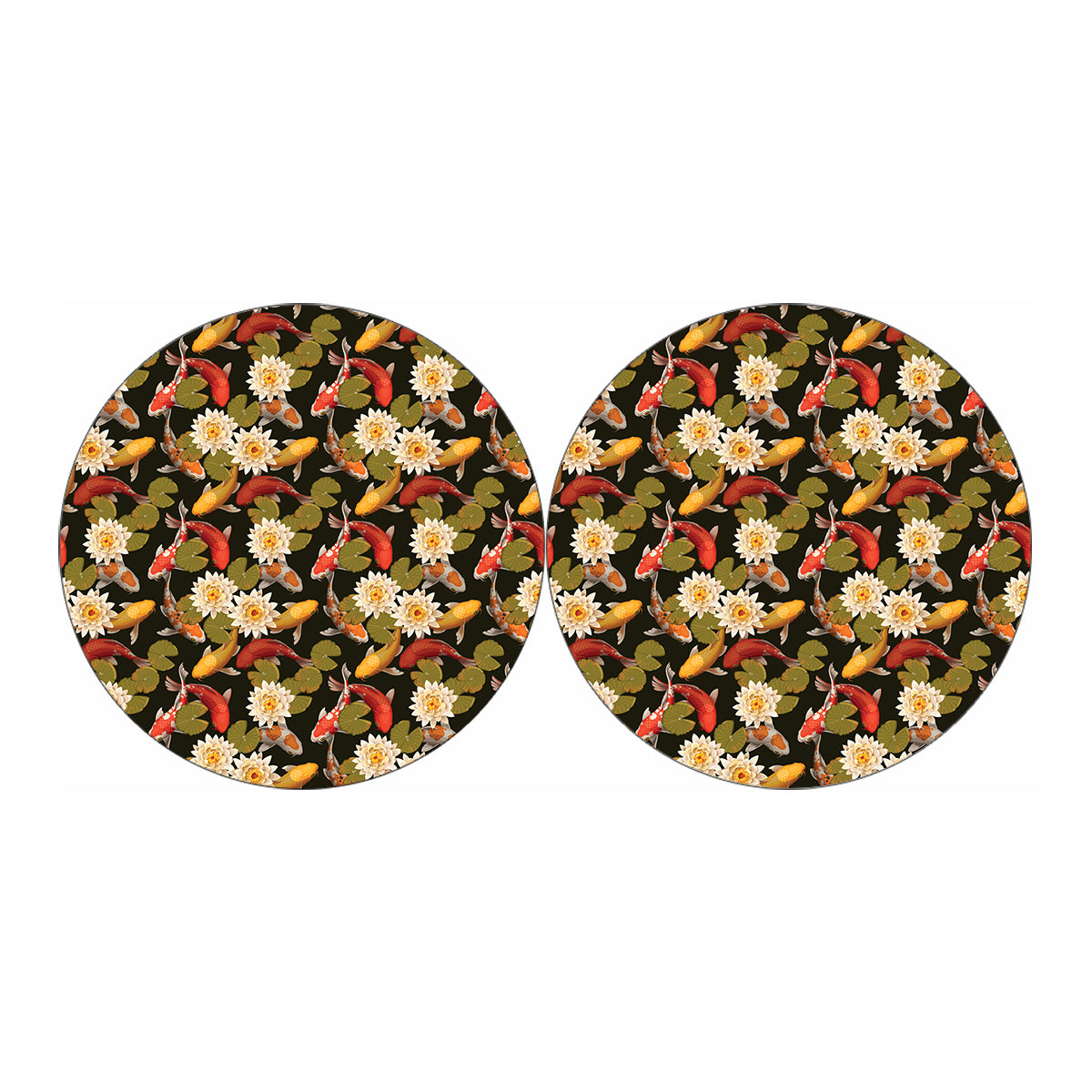 Koi Carp And Lotus Pattern Print Car Coasters