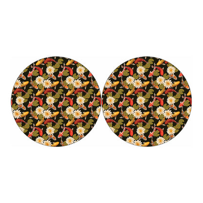 Koi Carp And Lotus Pattern Print Car Coasters