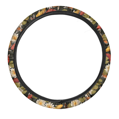 Koi Carp And Lotus Pattern Print Car Steering Wheel Cover