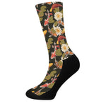 Koi Carp And Lotus Pattern Print Crew Socks