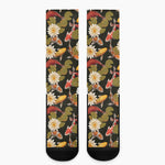 Koi Carp And Lotus Pattern Print Crew Socks