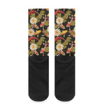 Koi Carp And Lotus Pattern Print Crew Socks