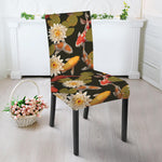 Koi Carp And Lotus Pattern Print Dining Chair Slipcover