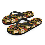 Koi Carp And Lotus Pattern Print Flip Flops