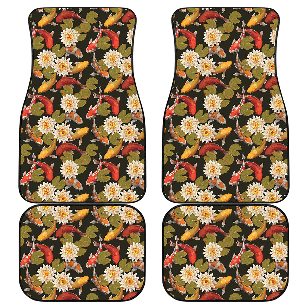 Koi Carp And Lotus Pattern Print Front and Back Car Floor Mats