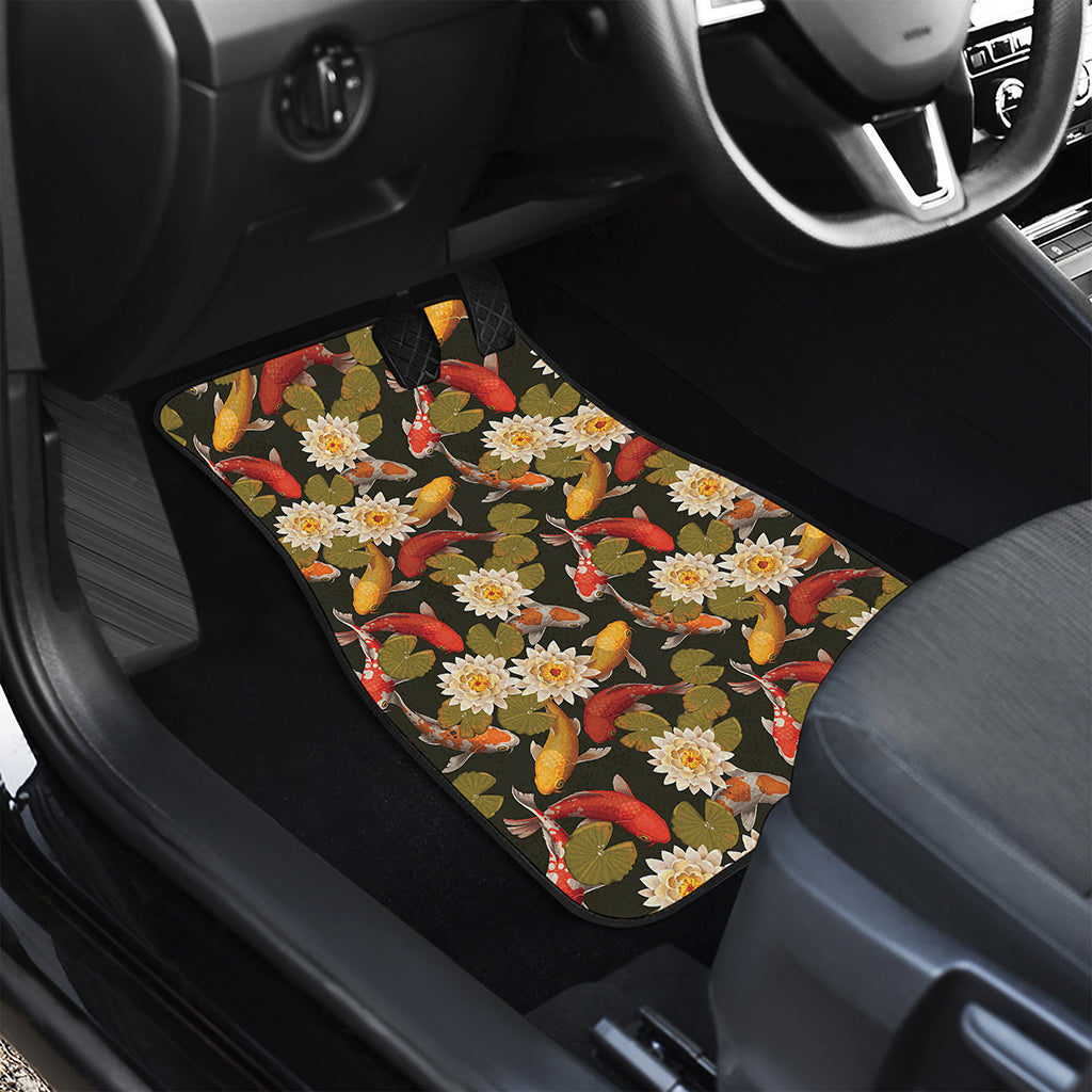 Koi Carp And Lotus Pattern Print Front and Back Car Floor Mats