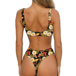Koi Carp And Lotus Pattern Print Front Bow Tie Bikini