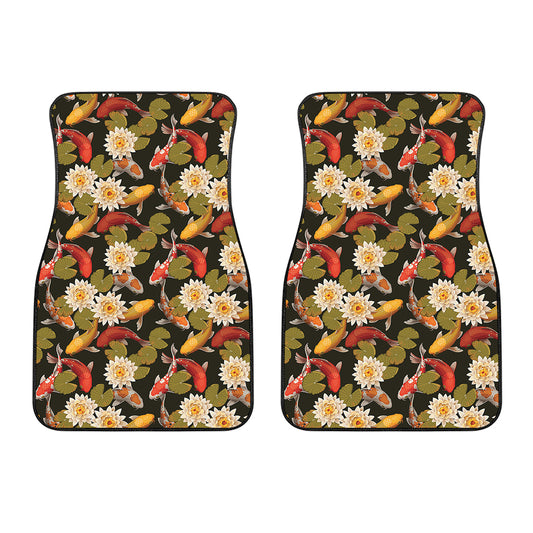 Koi Carp And Lotus Pattern Print Front Car Floor Mats