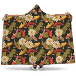 Koi Carp And Lotus Pattern Print Hooded Blanket