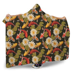 Koi Carp And Lotus Pattern Print Hooded Blanket
