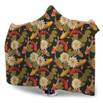 Koi Carp And Lotus Pattern Print Hooded Blanket