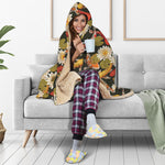 Koi Carp And Lotus Pattern Print Hooded Blanket