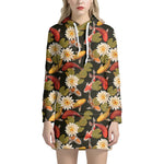 Koi Carp And Lotus Pattern Print Hoodie Dress
