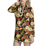 Koi Carp And Lotus Pattern Print Hoodie Dress