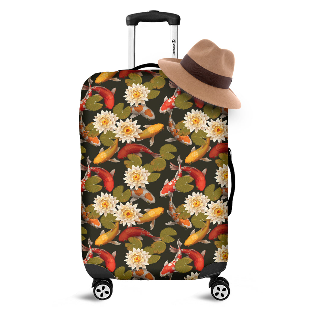 Koi Carp And Lotus Pattern Print Luggage Cover