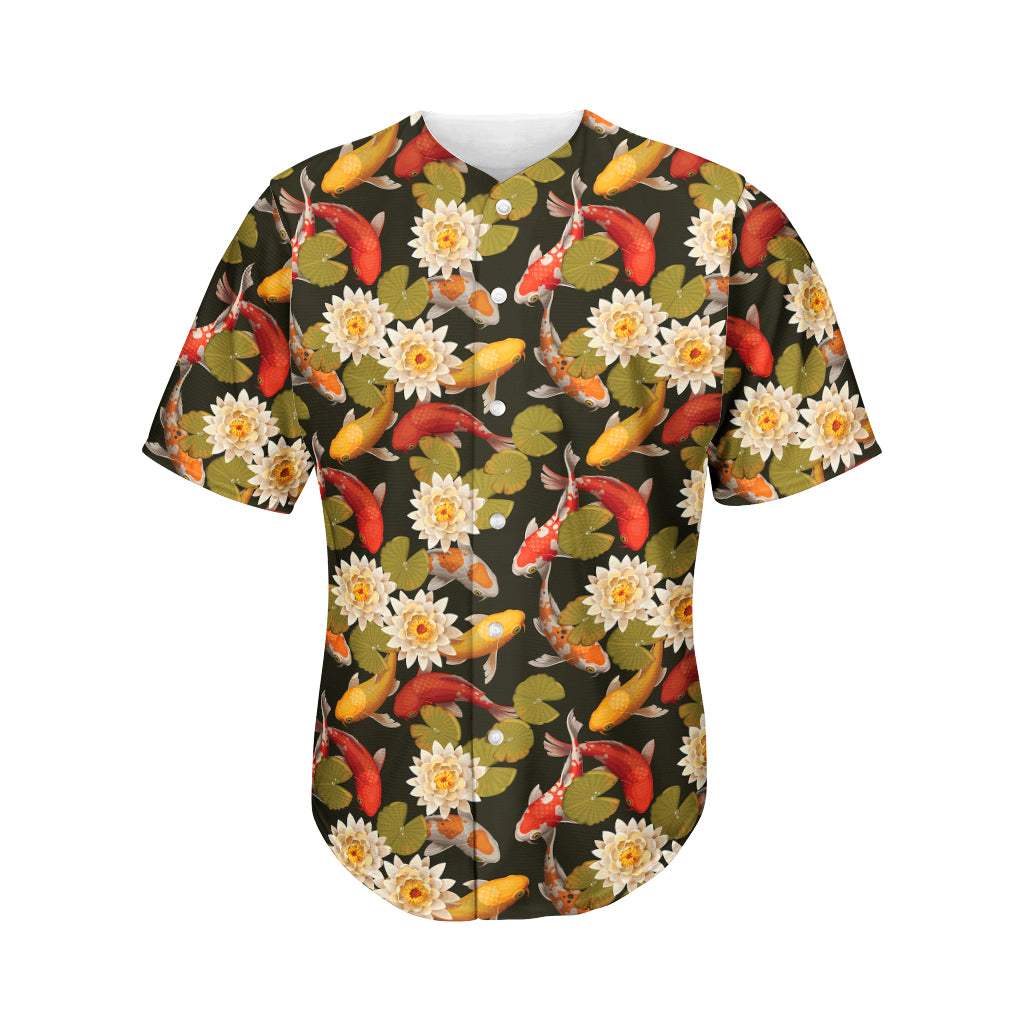 Koi Carp And Lotus Pattern Print Men's Baseball Jersey