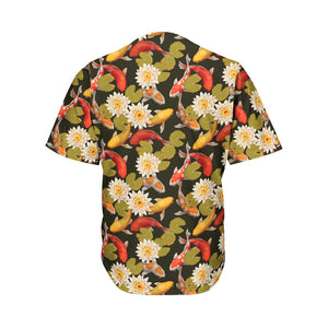 Koi Carp And Lotus Pattern Print Men's Baseball Jersey